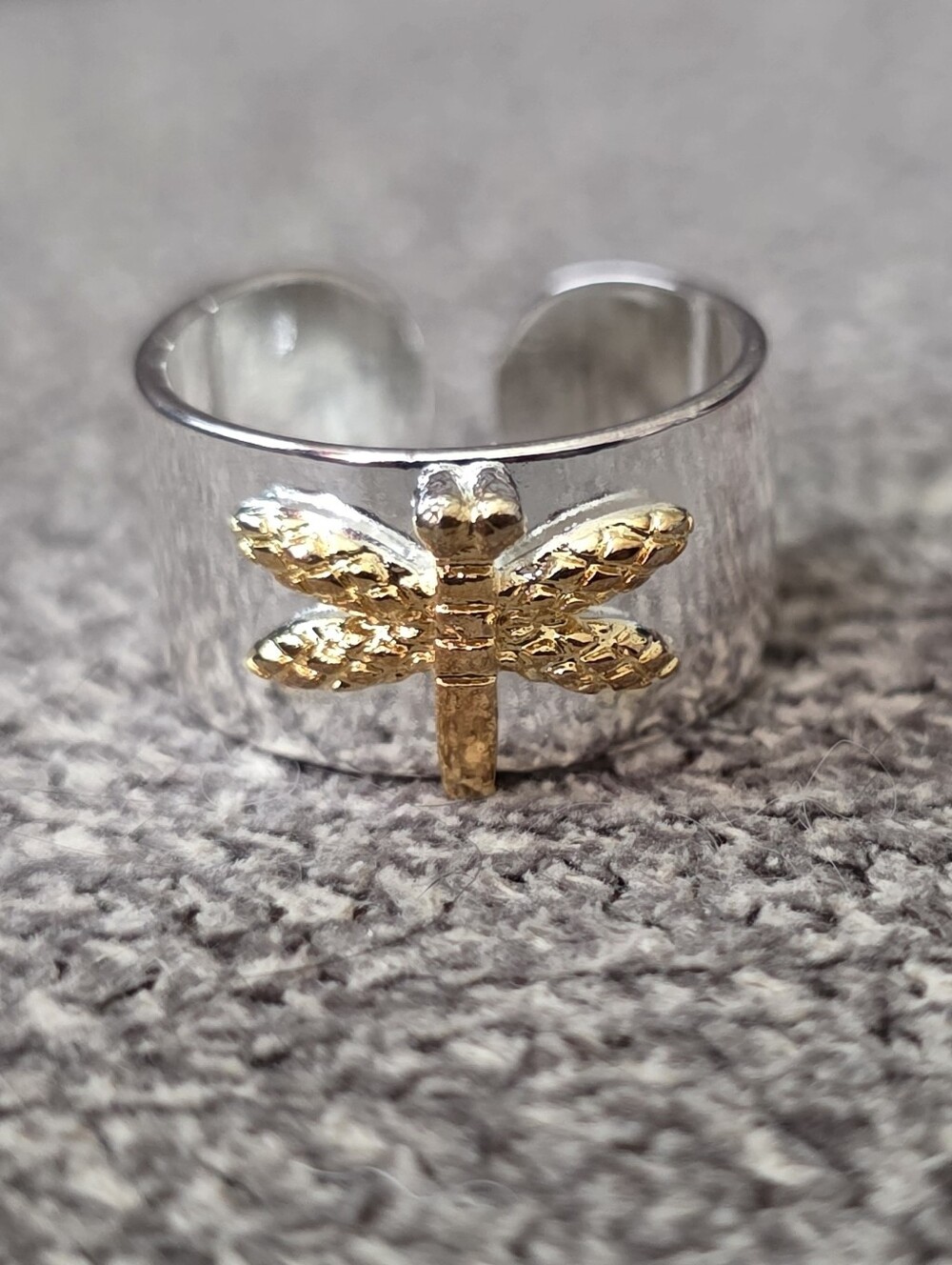 Silver plated dragonfly adjustable ring